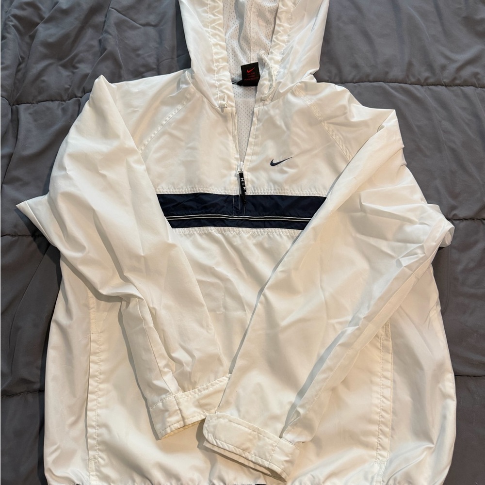 Nike White Jacket with Navy Blue Details